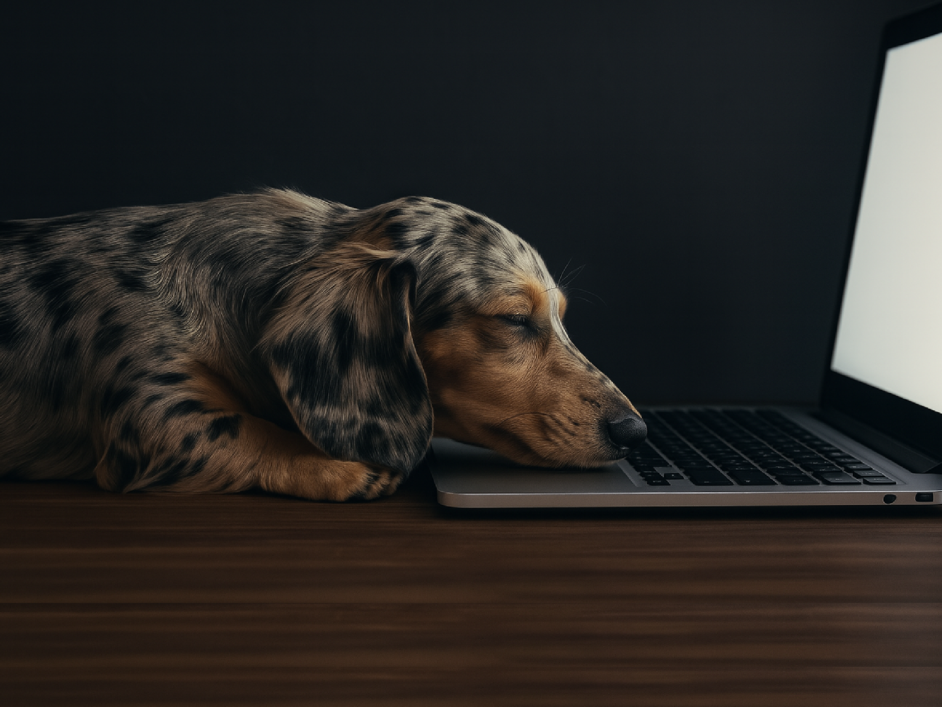 Hund schaut auf einen Laptop